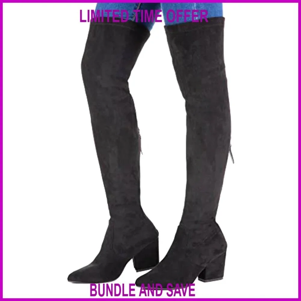 Stretch Suede Over Knee Boots Women's Block Heel Pointed Toe